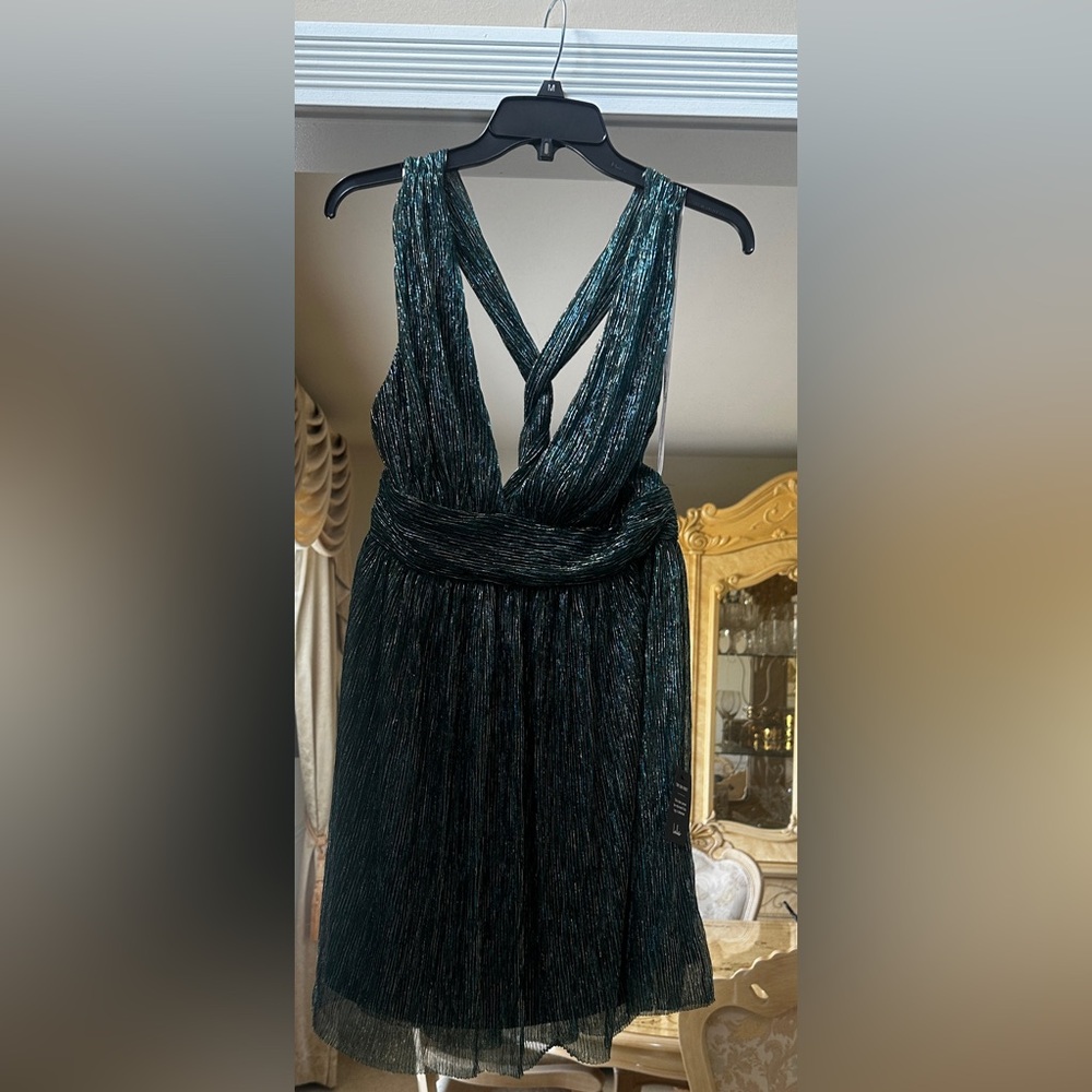 Metallic Green Mini Dress